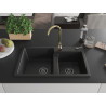 Mexen Tomas granite kitchen sink 2-chamber with Telma kitchen faucet, black - 6516-77-670200-50-B