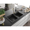 Mexen Tomas granite double-bowl sink with Telma kitchen faucet, black - 6516-77-670200-50-B