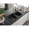 Mexen Tomas granite sink 2-bowl with Telma kitchen tap, black - 6516-77-670200-50-B