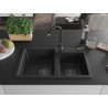Mexen Tomas granite double-bowl kitchen sink with Telma faucet, black - 6516-77-670200-70-B