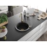 Mexen Kevin granite sink 1-bowl with drainer and Telma kitchen faucet, black/silver metallic - 6517-73-670200-50