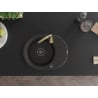 Mexen Kevin 1-bowl granite sink with drainer and Telma kitchen tap, black/golden metallic - 6517-75-670200-50-B