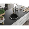 Mexen Kevin 1-chamber granite sink with drainer and Telma kitchen faucet, black/gold metallic - 6517-75-670200-50-B