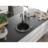 Mexen Kevin 1-bowl granite sink with drainer and Telma kitchen faucet, black/gold metallic - 6517-75-670200-70