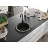 Mexen Kevin granite sink 1-bowl with drainer and Telma kitchen faucet, black/gold metallic - 6517-75-670200-70-B