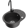 Mexen Kevin 1-bowl granite sink with drainer and Telma kitchen faucet, speckled black - 6517-76-670200-70