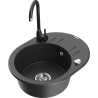 Mexen Kevin granite sink 1-bowl with drainer and kitchen faucet Telma, black speckled - 6517-76-670200-70