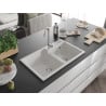Mexen Tomas 2-bowl granite sink 800 x 500 mm, white, chrome siphon - 6516802000-20