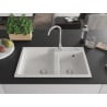 Mexen Tomas 2-bowl granite sink 800 x 500 mm, white, chrome siphon - 6516802000-20