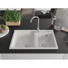 Mexen Tomas granite double-bowl sink 800 x 500 mm, white, chrome siphon - 6516802000-20