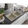 Mexen Tomas granite sink 2-chamber 800 x 500 mm, beige, chrome siphon - 6516802000-69