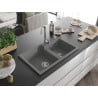 Mexen Tomas granite sink 2-bowl 800 x 500 mm, grey, chrome siphon - 6516802000-71