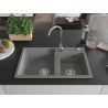 Mexen Tomas granite sink 2-bowl 800 x 500 mm, grey, chrome siphon - 6516802000-71