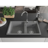 Mexen Tomas granite sink double-bowl 800 x 500 mm, gray, chrome siphon - 6516802000-71