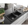 Mexen Tomas granite sink 2-chamber 800 x 500 mm, black/silver metallic, chrome siphon - 6516802000-73