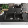 Mexen Tomas granite sink 2-bowl 800 x 500 mm, black/gold metallic, chrome siphon - 6516802000-75