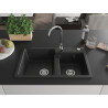 Mexen Tomas granite sink 2-chamber 800 x 500 mm, black, chrome siphon - 6516802000-77