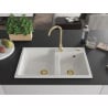 Mexen Tomas granite sink 2-chamber 800 x 500 mm, white, golden siphon - 6516802000-20-G