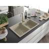 Mexen Tomas 2-bowl granite sink 800 x 500 mm, beige, gold siphon - 6516802000-69-G