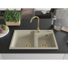 Mexen Tomas 2-bowl granite sink 800 x 500 mm, beige, gold siphon - 6516802000-69-G
