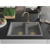 Mexen Tomas granite kitchen sink with 2 bowls 800 x 500 mm, gray, golden siphon - 6516802000-71-G