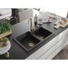Mexen Tomas 2-compartment granite sink 800 x 500 mm, black/silver metallic, gold siphon - 6516802000-73-G