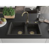 Mexen Tomas granite double sink 800 x 500 mm, black/gold metallic, gold siphon - 6516802000-75-G