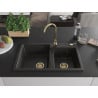 Mexen Tomas Granite Sink 2-Bowl 800 x 500 mm, Black/Gold Metallic, Gold Syphon - 6516802000-75-G