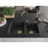 Mexen Tomas 2-bowl granite sink 800 x 500 mm, black, golden siphon - 6516802000-77-G