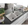 Mexen Tomas granite double-bowl sink 800 x 500 mm, white, black siphon - 6516802000-20-B