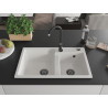 Mexen Tomas granite double-bowl sink 800 x 500 mm, white, black siphon - 6516802000-20-B