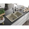 Mexen Tomas granite sink 2-bowl 800 x 500 mm, beige, black siphon - 6516802000-69-B