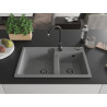 Mexen Tomas granite double-bowl sink 800 x 500 mm, gray, black siphon - 6516802000-71-B