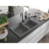 Mexen Tomas granite double-bowl sink 800 x 500 mm, gray, black siphon - 6516802000-71-B