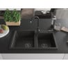 Mexen Tomas granite sink 2-bowl 800 x 500 mm, black/gold metallic, black siphon - 6516802000-75-B