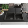 Mexen Tomas granite sink 2-chamber 800 x 500 mm, black/golden metallic, black siphon - 6516802000-75-B