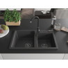 Mexen Tomas granite double-bowl sink 800 x 500 mm, black speckled, black siphon - 6516802000-76-B