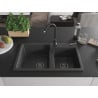 Mexen Tomas granite sink 2-chamber 800 x 500 mm, black speckled, black siphon - 6516802000-76-B