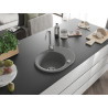 Mexen Kevin 1-bowl granite sink with drip tray 586 x 458 mm, gray, chrome siphon - 6517581005-71