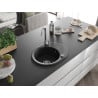 Mexen Kevin granite sink 1-bowl with drainer 586 x 458 mm, black/silver metallic, chrome siphon - 6517581005-73