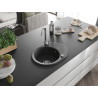 Mexen Kevin 1-bowl granite sink with drainer 586 x 458 mm, black speckled, chrome siphon - 6517581005-76