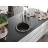 Mexen Kevin 1-bowl granite sink with drainer 586 x 458 mm, black/gold metallic, gold siphon - 6517581005-75-G