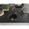 Mexen Kevin 1-bowl granite sink with drainer 586 x 458 mm, black/gold metallic, gold siphon - 6517581005-75-G
