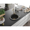 Mexen Kevin granite kitchen sink 1-bowl with drainer 586 x 458 mm, black speckled, golden siphon - 6517581005-76-G