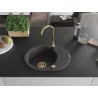 Mexen Kevin 1-bowl granite sink with drainer 586 x 458 mm, black speckled, golden siphon - 6517581005-76-G