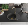 Mexen Kevin granite kitchen sink 1-bowl with drainer 586 x 458 mm, black speckled, golden siphon - 6517581005-76-G