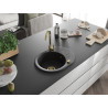 Mexen Kevin granite kitchen sink 1-bowl with drainer 586 x 458 mm, black, gold siphon - 6517581005-77-G