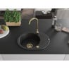 Mexen Kevin 1-bowl granite sink with drainer 586 x 458 mm, black, gold siphon - 6517581005-77-G