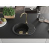 Mexen Kevin granite kitchen sink 1-bowl with drainer 586 x 458 mm, black, gold siphon - 6517581005-77-G