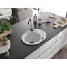 Mexen Kevin granite sink 1-bowl with drainer 586 x 458 mm, white, black siphon - 6517581005-20-B